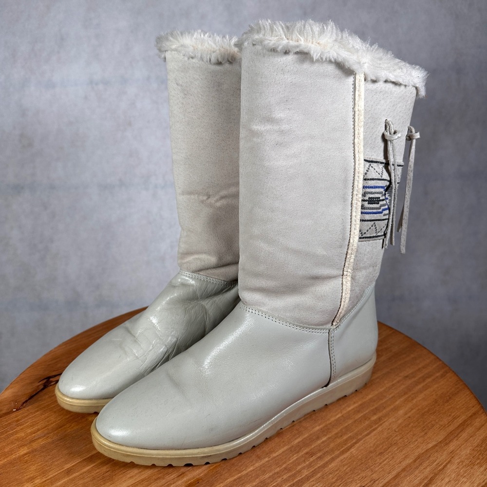 Made in Italy Winter Boots Women 39 Grey Good Faux Fur Tassel Geometric Boho